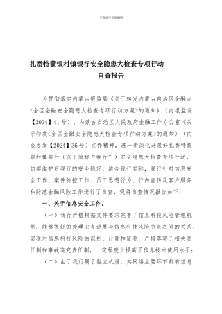 安全隐患大检查专项行动自查报告