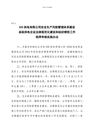 安全风险管理体系建设、规范化公司建设和组织绩效工作抵押考核实施办法.