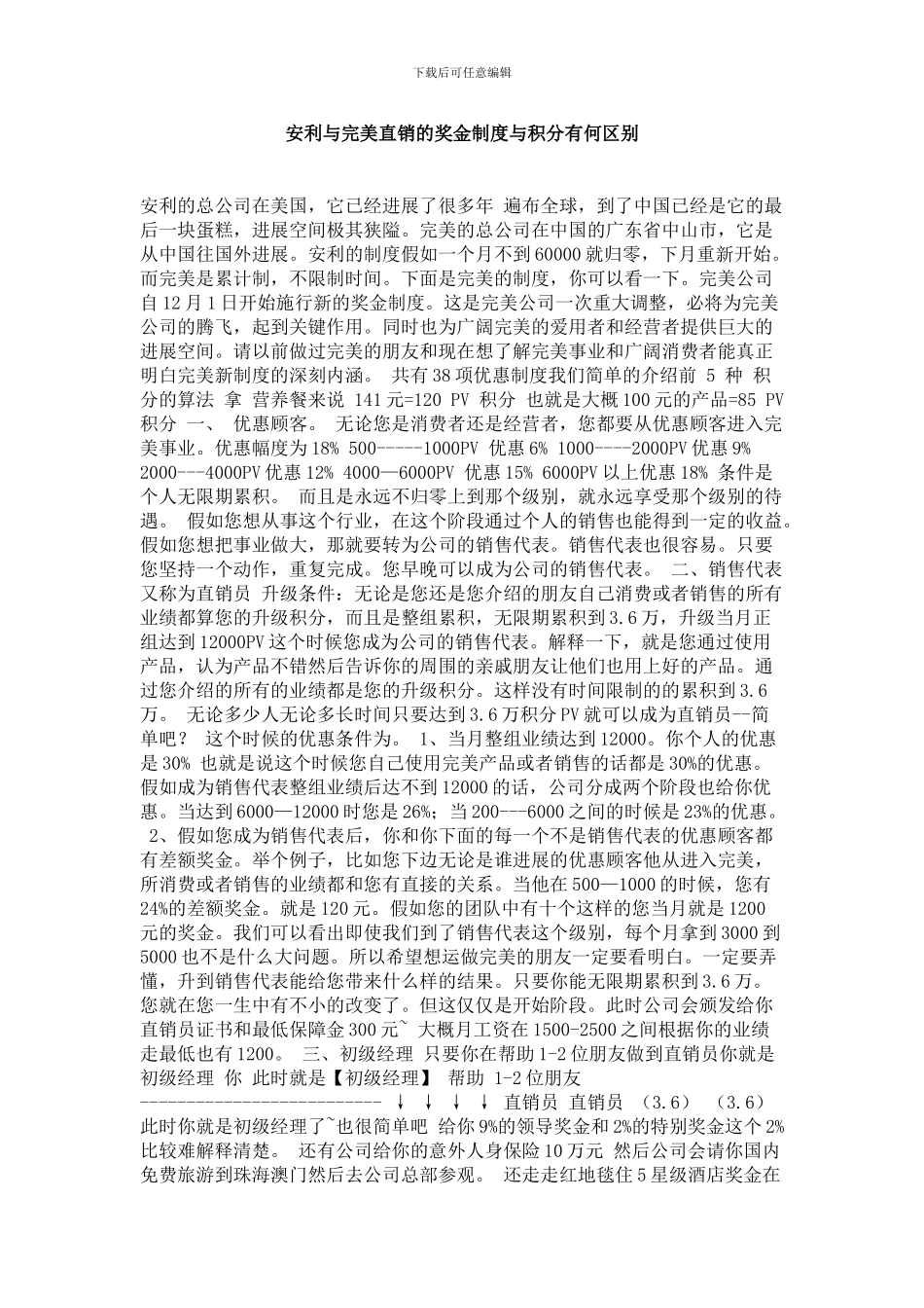 安利与完美直销的奖金制度与积分有何区别_第1页