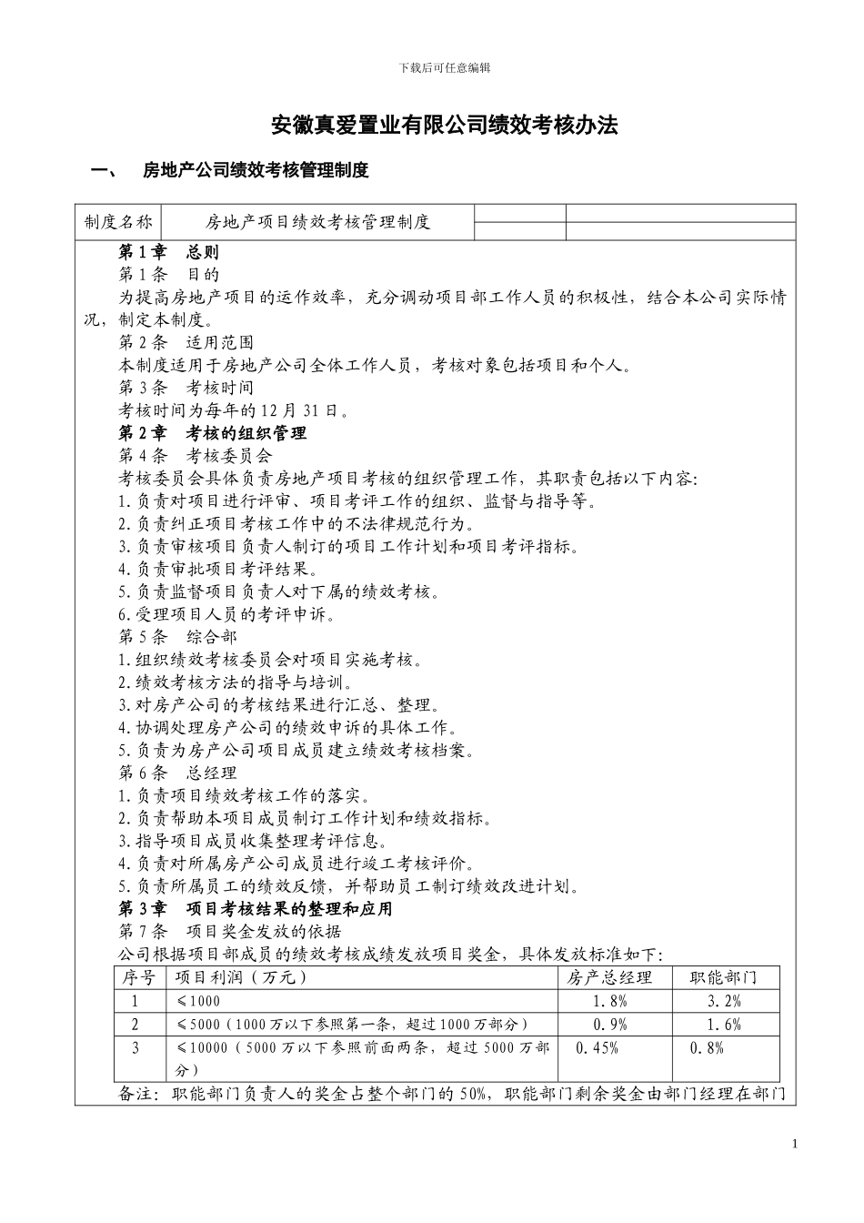 安徽真爱置业有限公司绩效考核办法_第1页