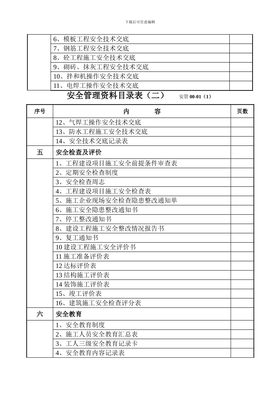 安管00-01安全管理资料目录表._第2页