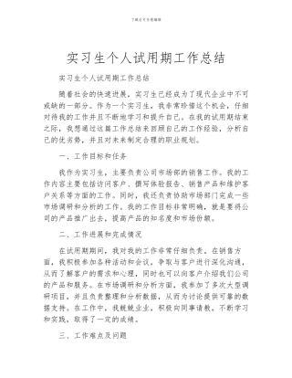 实习生个人试用期工作总结