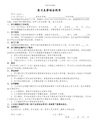 实习生劳动合同书2024