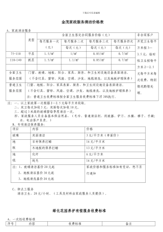 家政服务清洁价格表