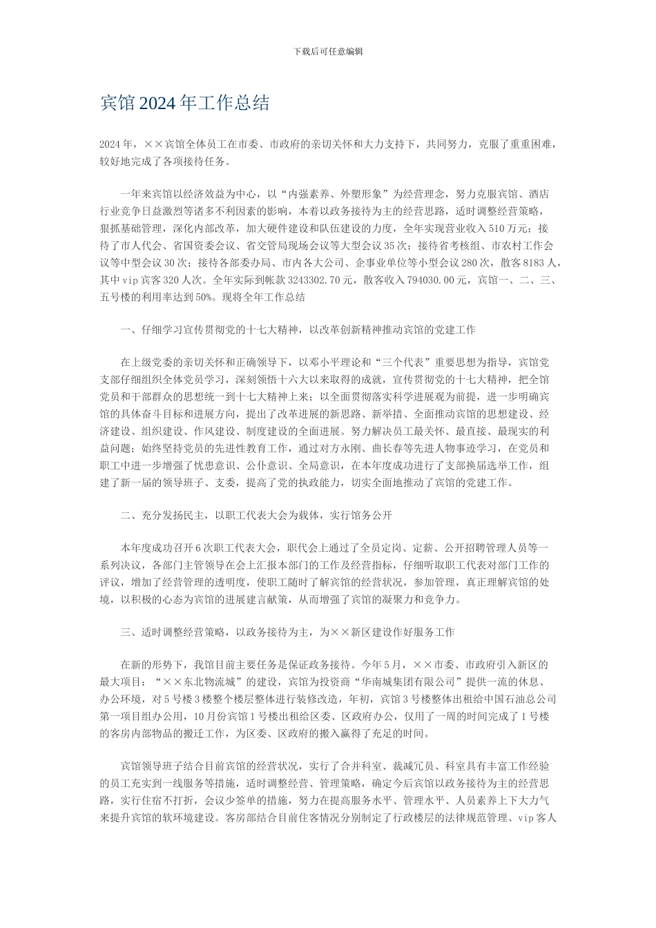 宾馆2024年工作总结_第1页
