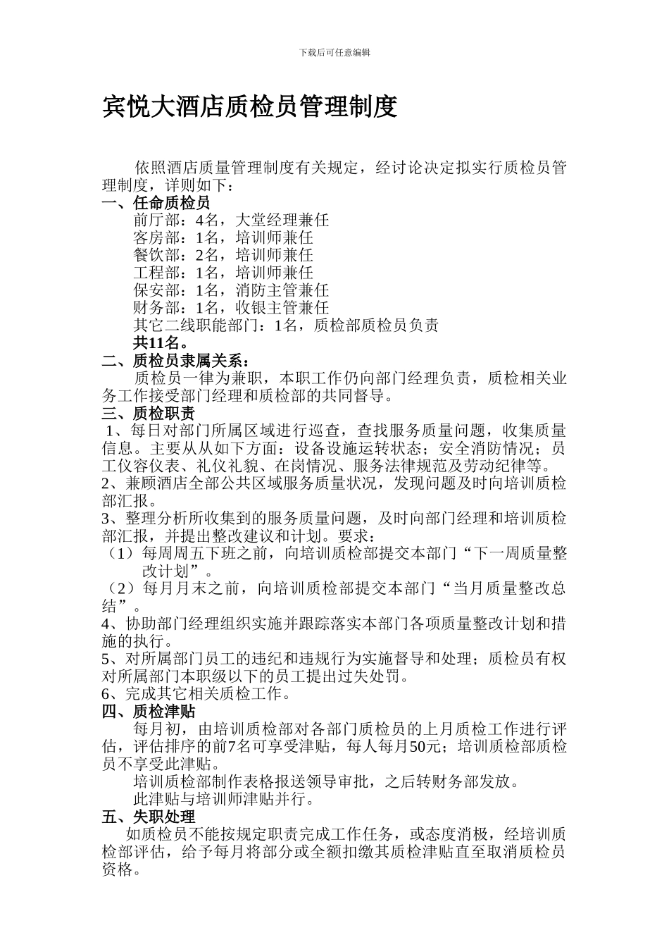 宾悦大酒店质检员管理制度8_第1页