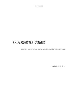 对于国内外20家企业的人力资源管理策略的总结比较与规划
