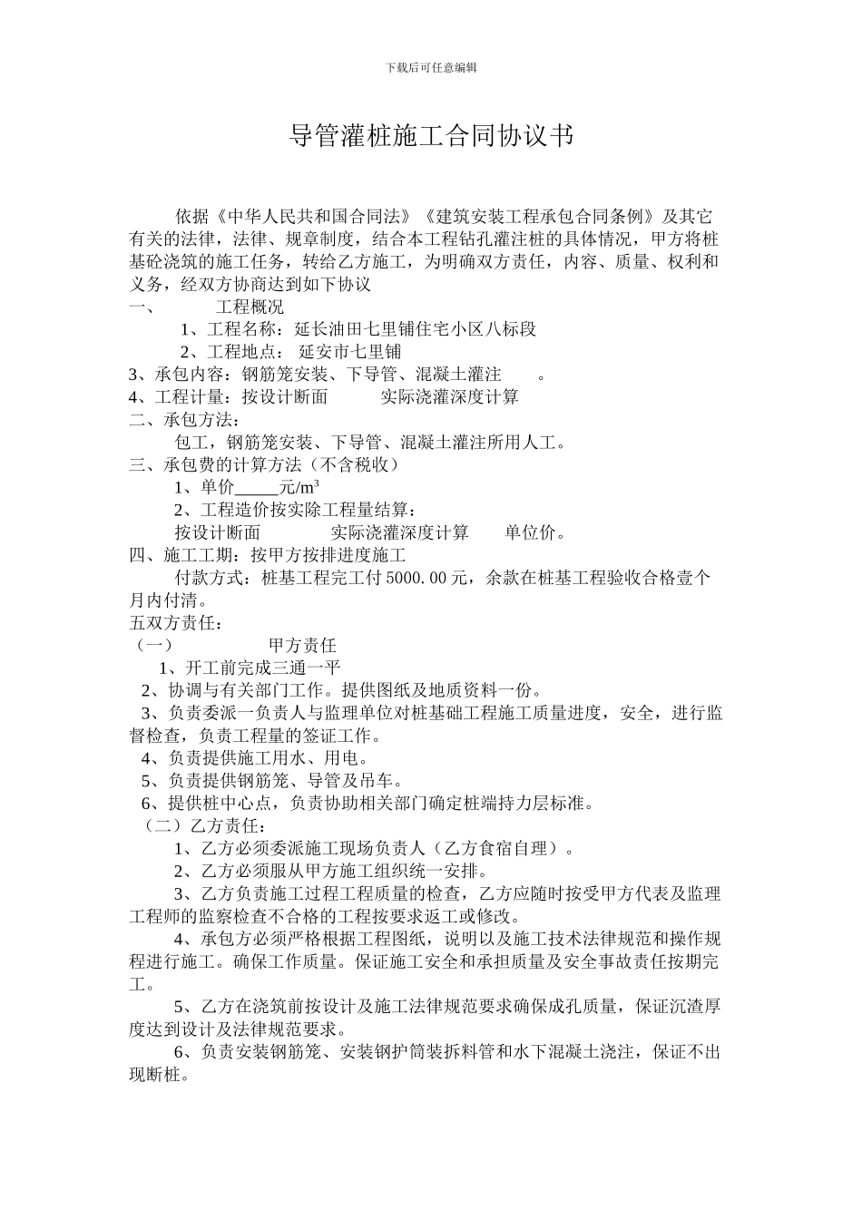 导管灌桩施工合同协议书_第1页