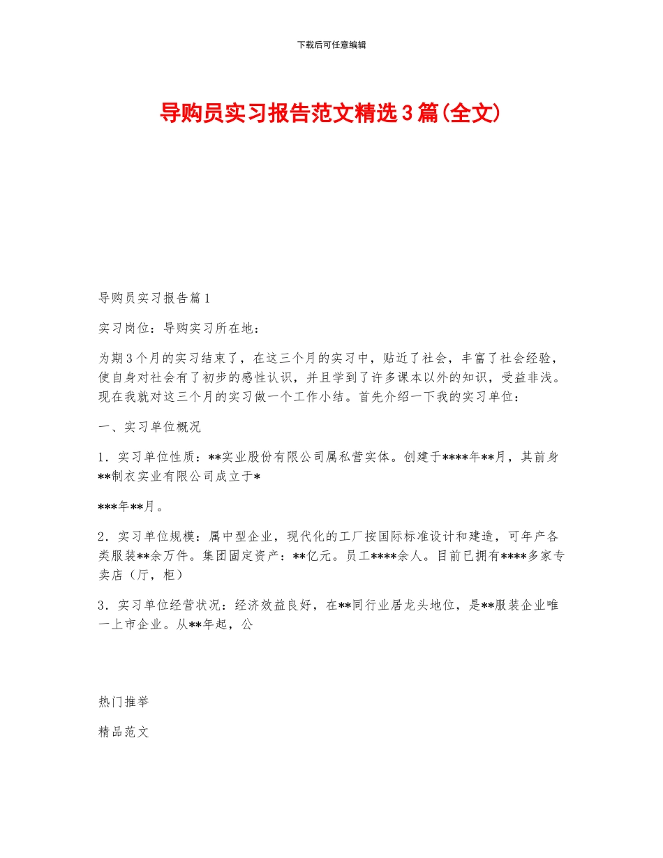 导购员实习报告范文精选3篇_第1页