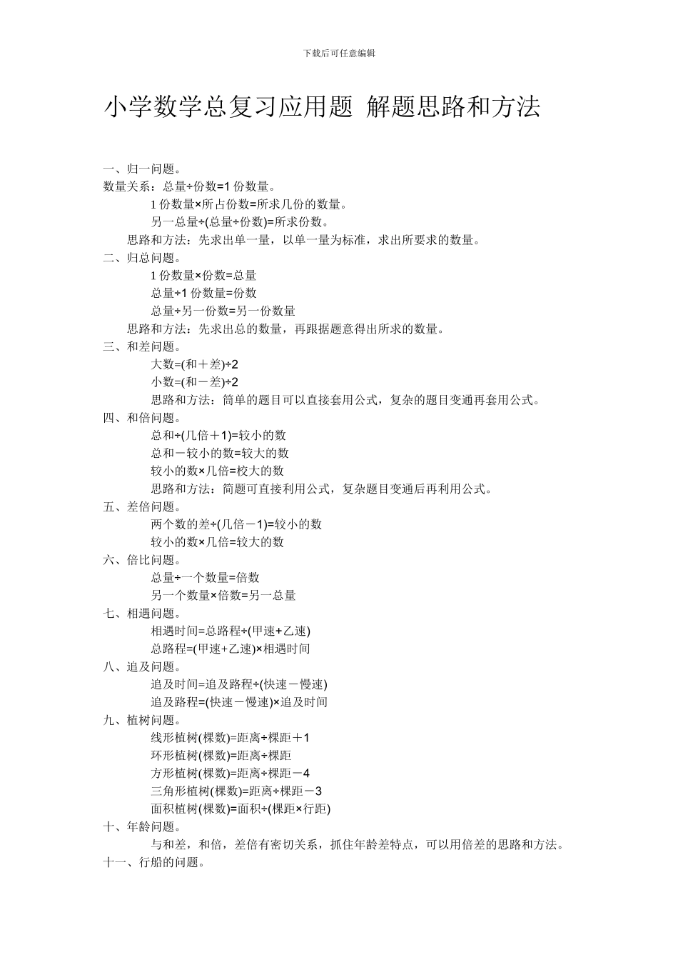 小学六年级上册数学总复习应用题--解题思路和方法_第1页