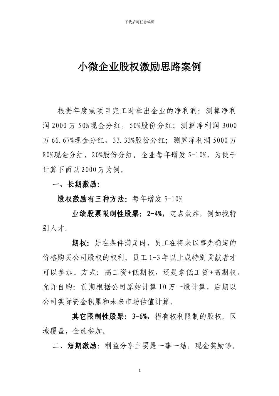 小微企业股权激励思路案例_第1页
