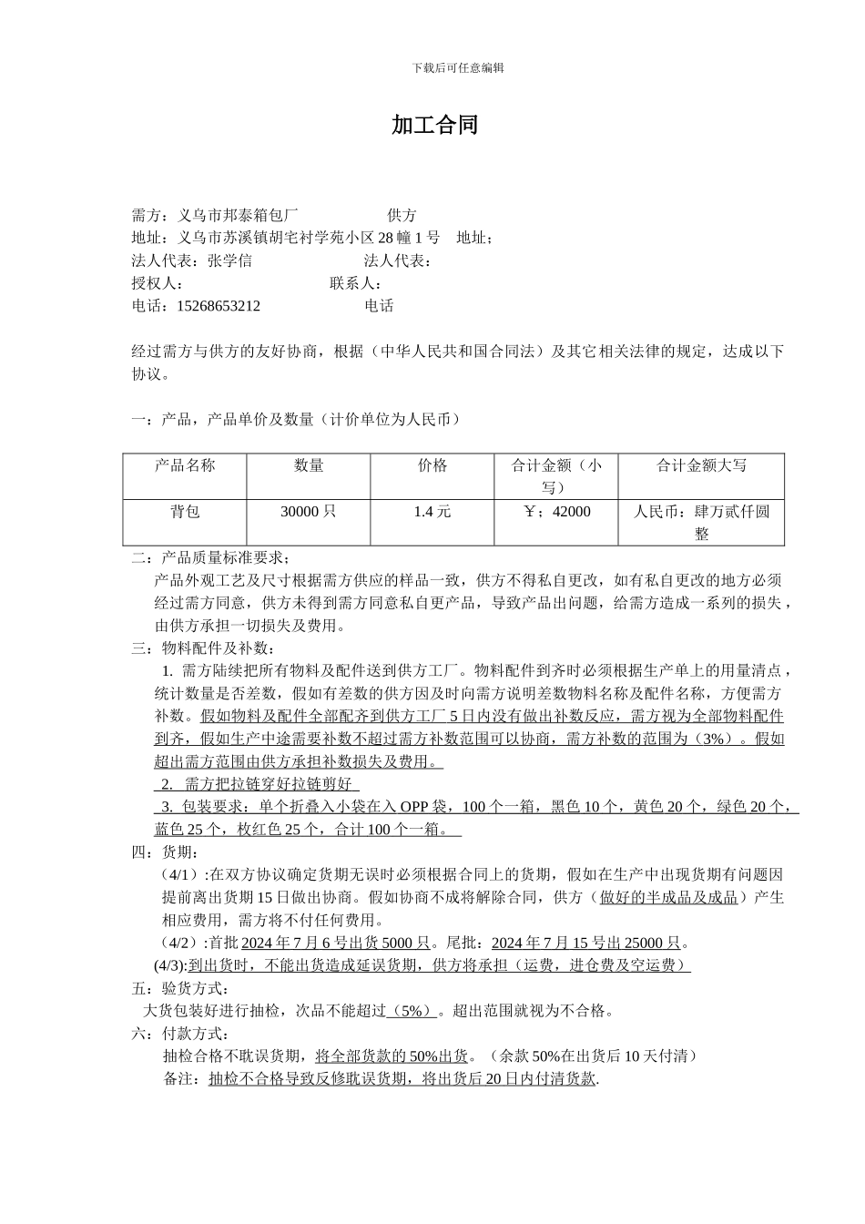 工厂加工合同模板_第1页