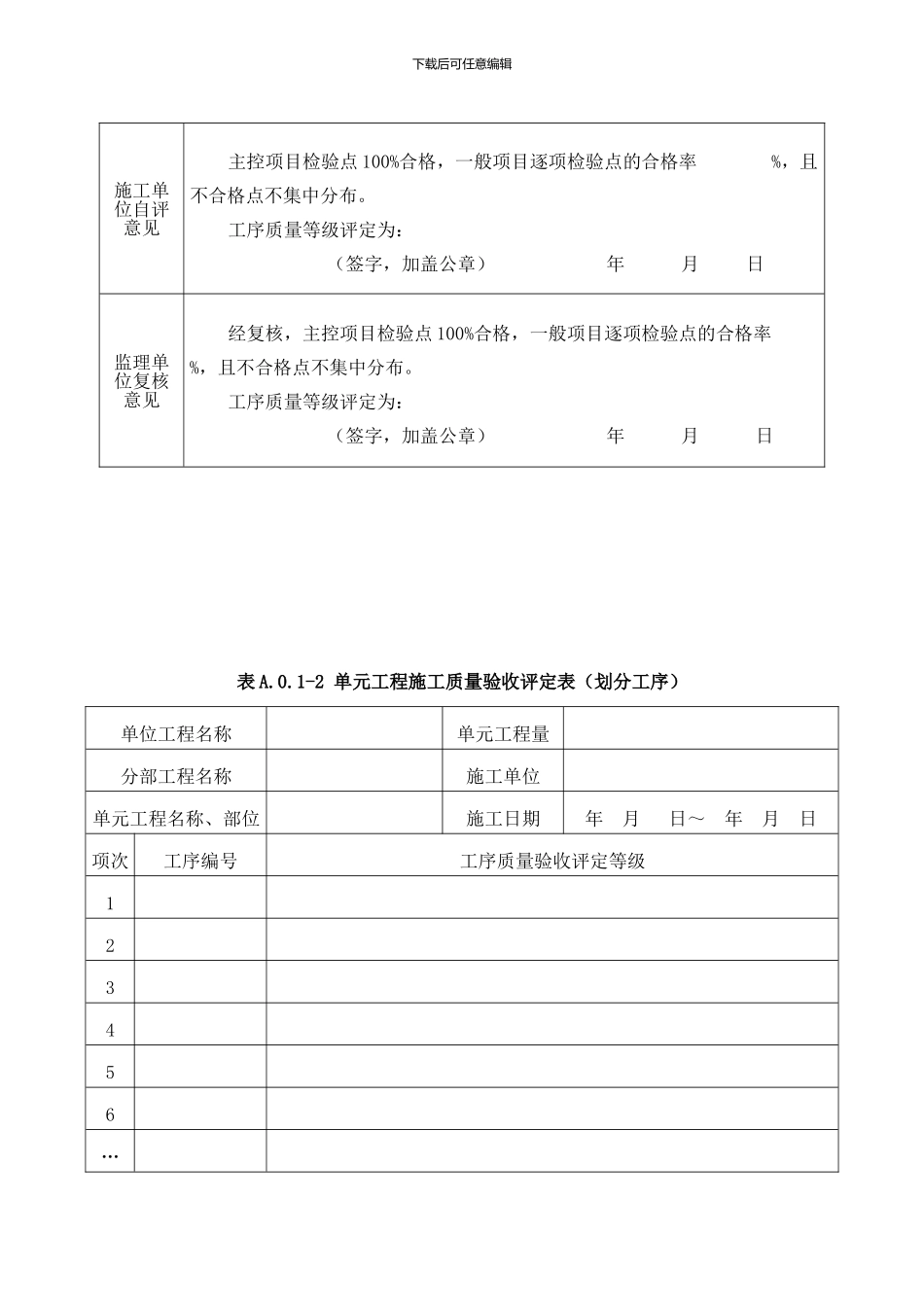 工序施工质量及单元工程施工质量验收评定表_第2页