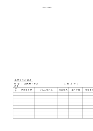 工程分包计划表