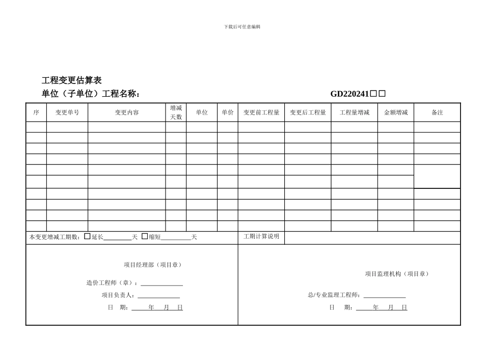 工程变更估算表21_第1页