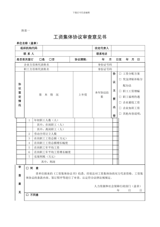 工资集体协议审查意见书