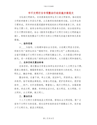 市不文明行为专项整治行动实施方案范文