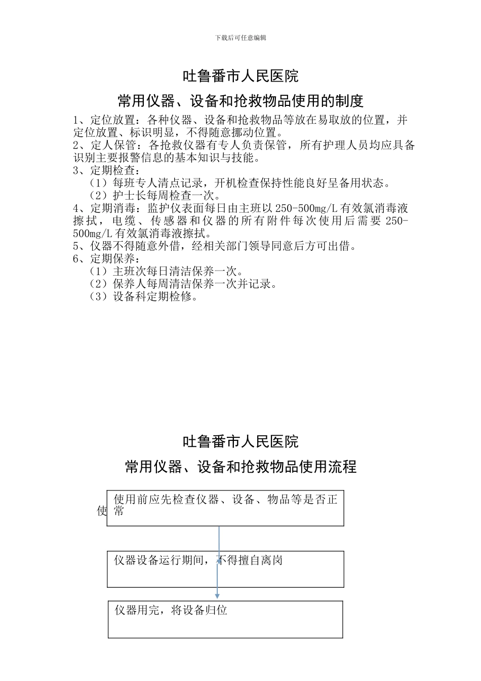 常用仪器、设备和抢救物品使用的制度及流程_第1页