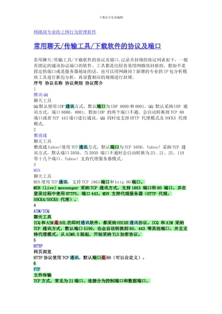常用聊天传输工具下载软件的协议及端口