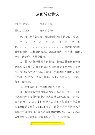 店面转让协议