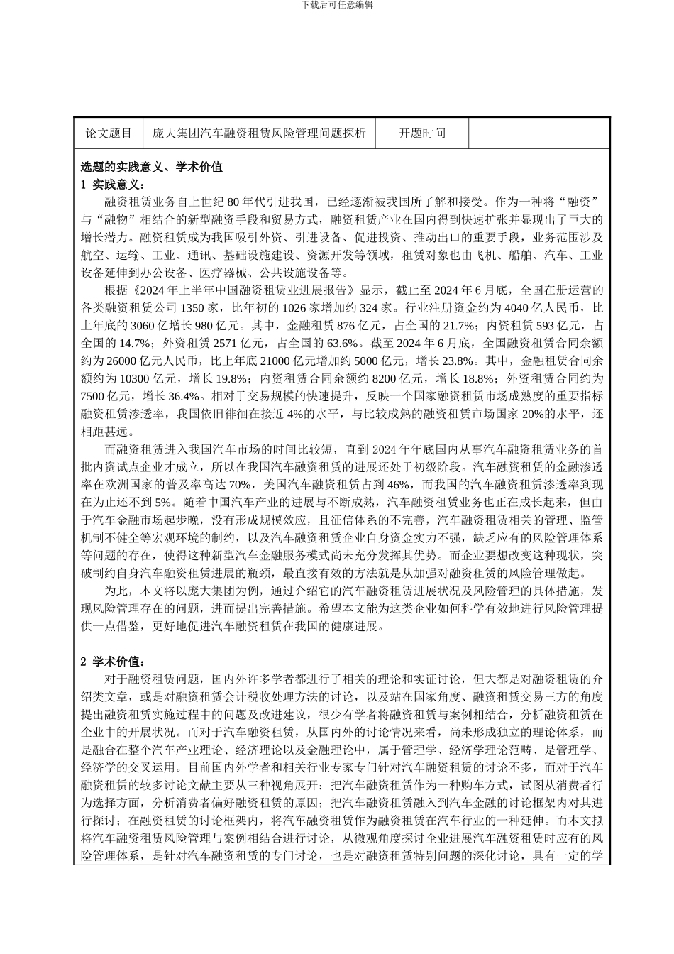 庞大集团汽车融资租赁风险管理问题探析_第1页