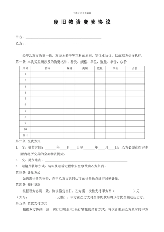 废旧物资变卖协议