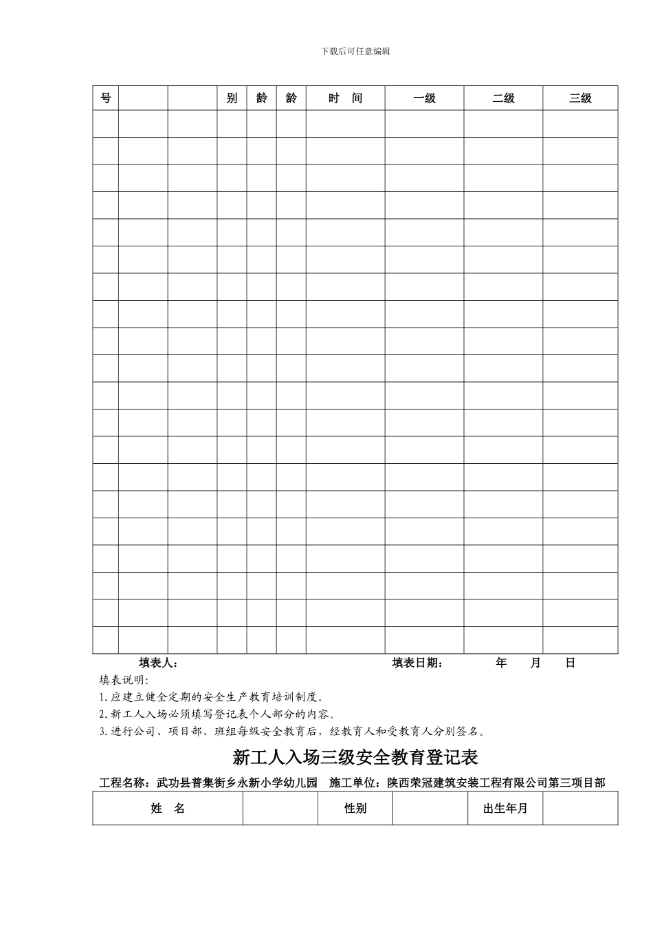 建筑企业三级安全教育记录及表格_第2页