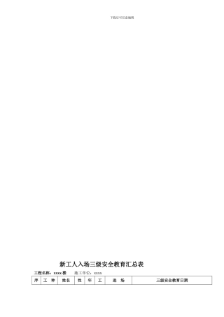 建筑企业三级安全教育记录及表格