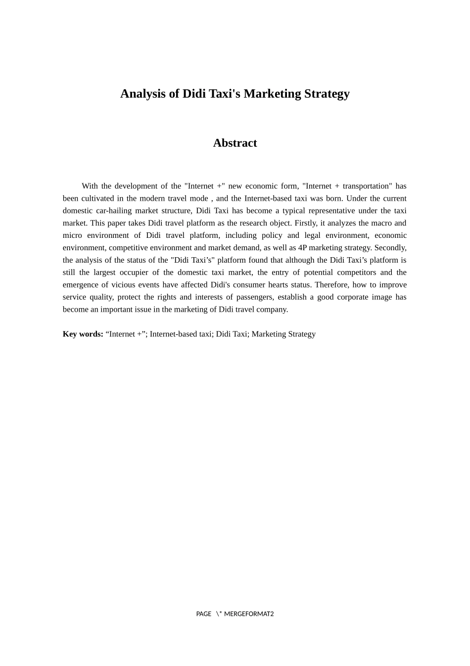 市场营销专业 滴滴出行公司营销策略分析_第2页