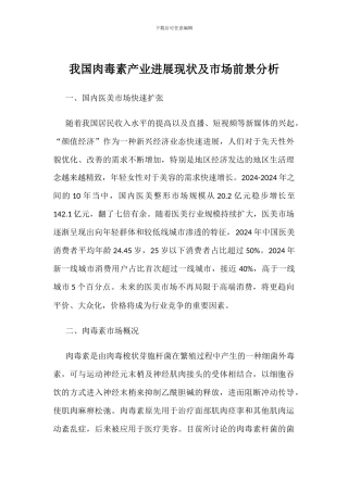 我国肉毒素产业发展现状及市场前景分析