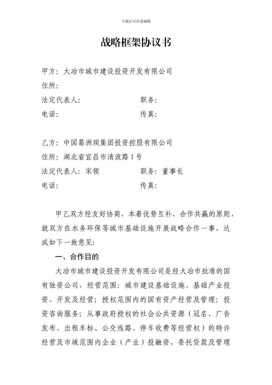 战略框架协议书_第1页