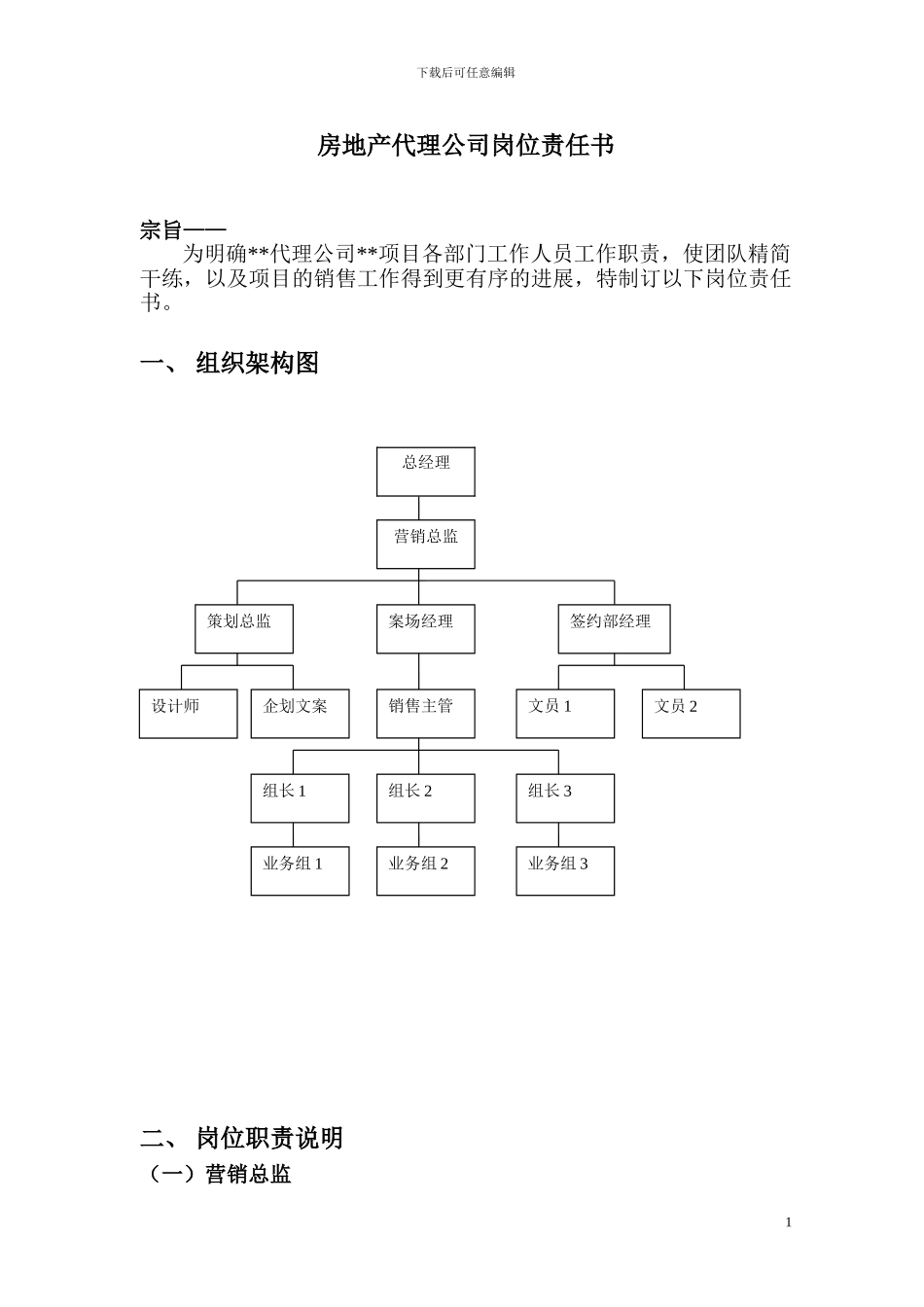 房地产代理公司岗位责任书_第1页
