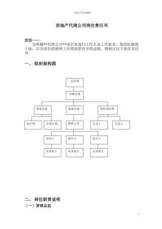 房地产代理公司岗位责任书