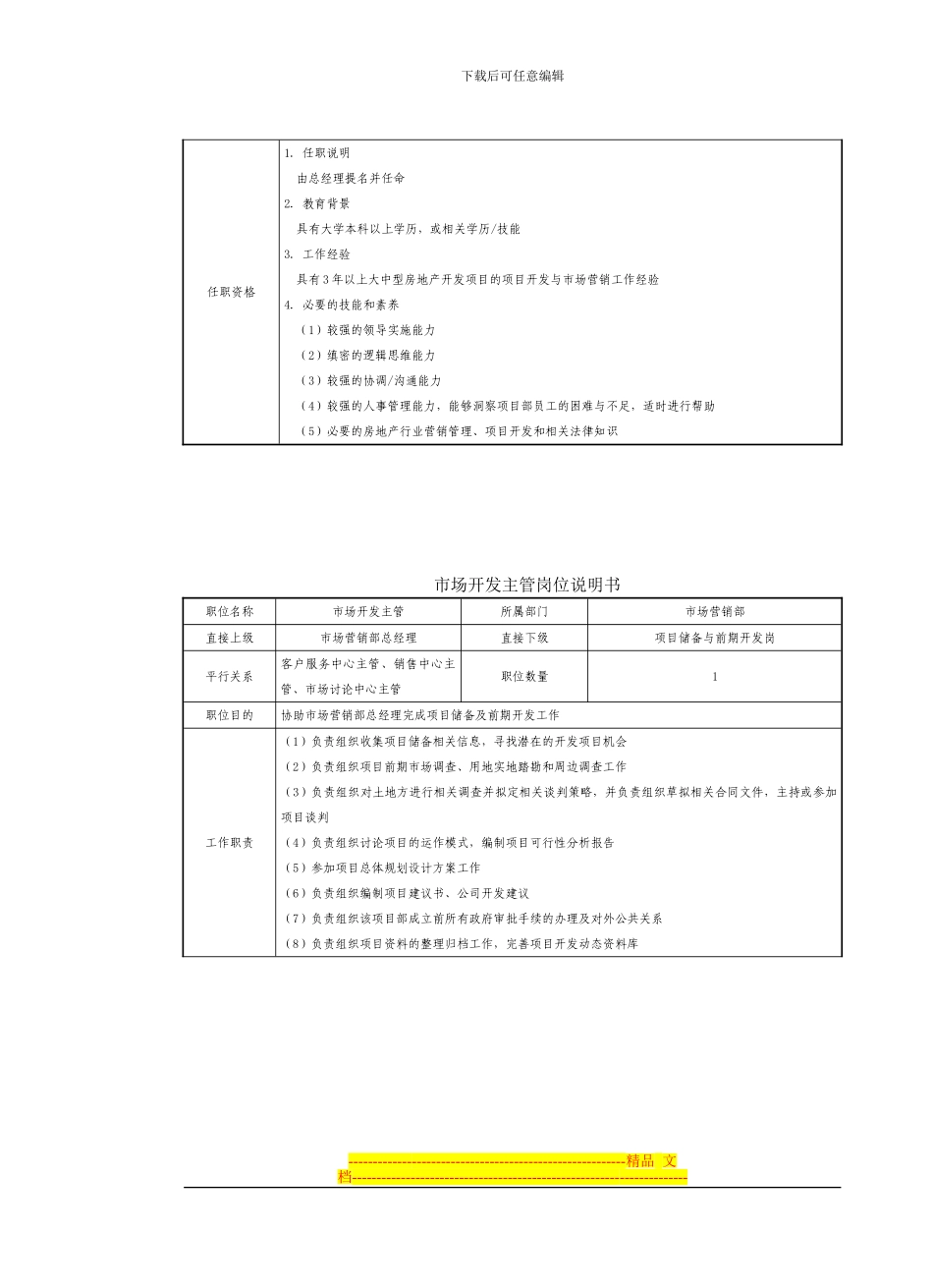 房地产制度管理--市场开发部人员岗位说明书_第2页