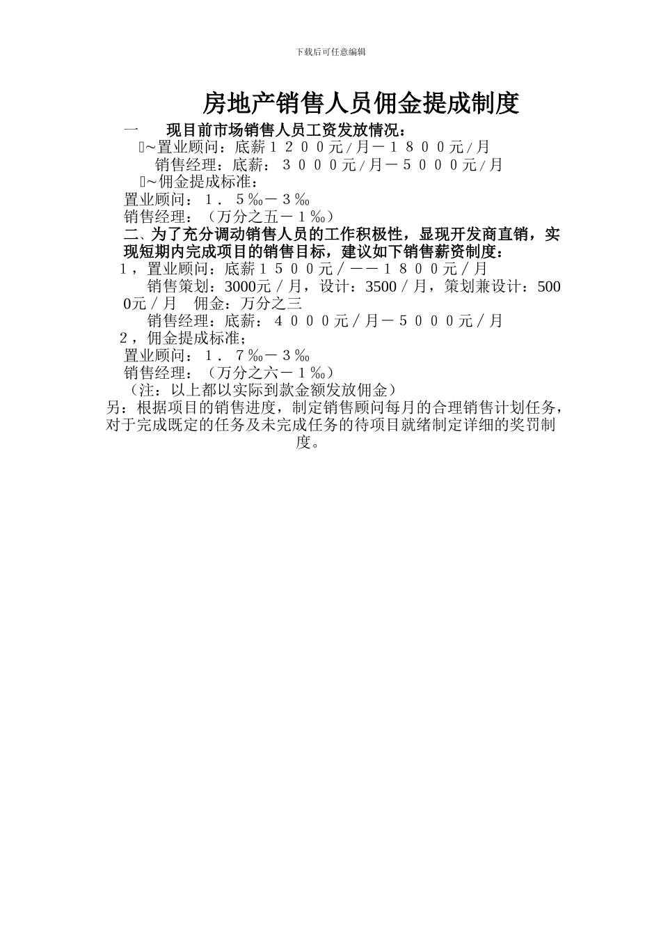 房地产销售人员佣金提成制度1_第1页