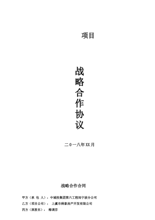 2025年项目投资战略合作意向书