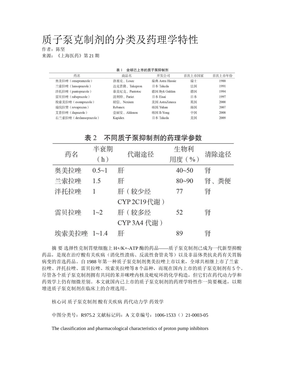 2025年质子泵抑制剂的分类及药理学特性_第1页
