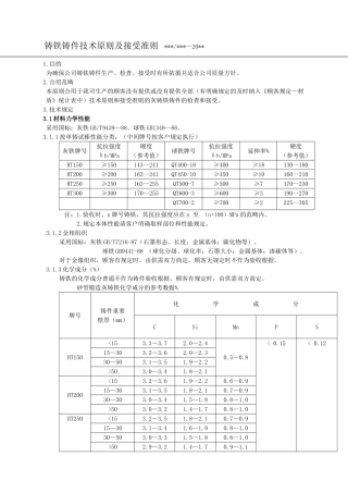 2025年铸铁铸件技术标准及接收准则