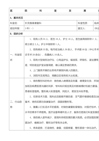 2025年烧伤整形科发展规划