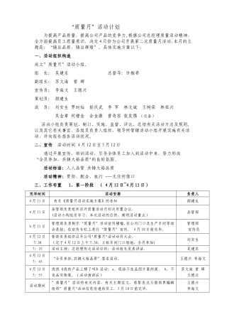 2025年质量活动月策划书