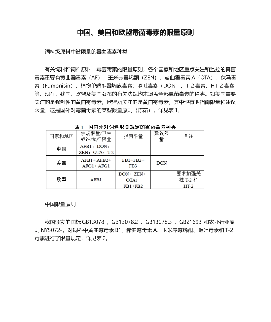 2025年中国美国和欧盟霉菌毒素的限量标准_第1页