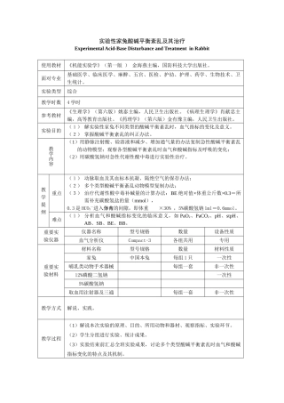 2025年实验性家兔酸碱平衡紊乱和其治疗