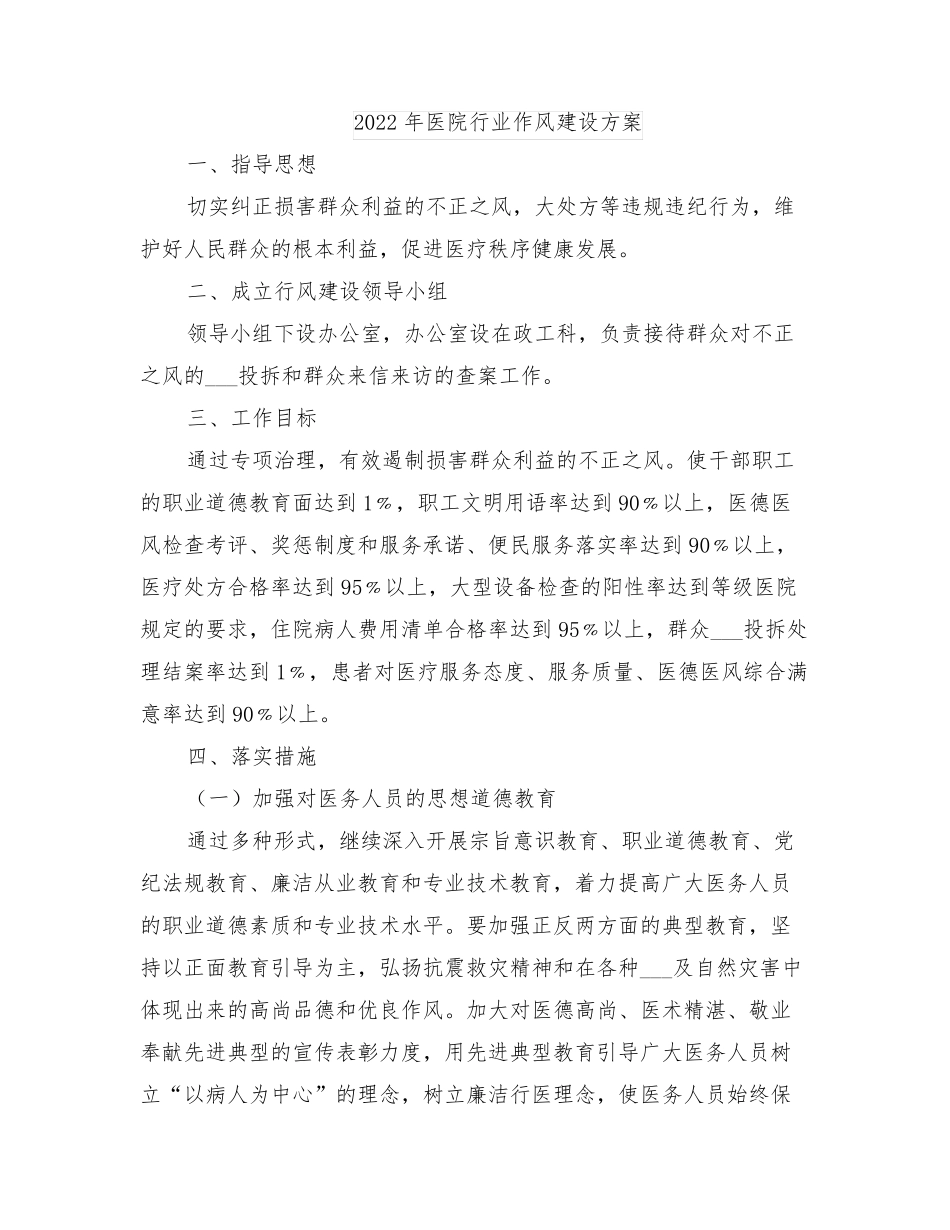2022年医院行业作风建设方案_第1页