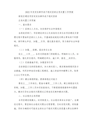 2022年突发性事件或不稳定因素应急处置工作预案