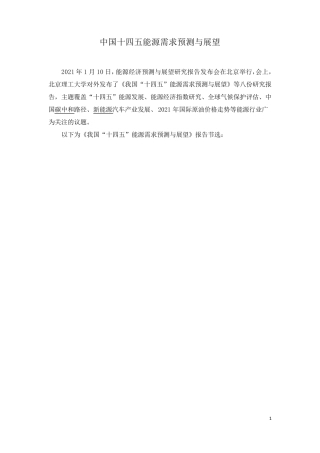 中国十四五能源需求预测与展望
