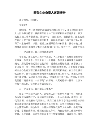 国有企业负责人述职报告