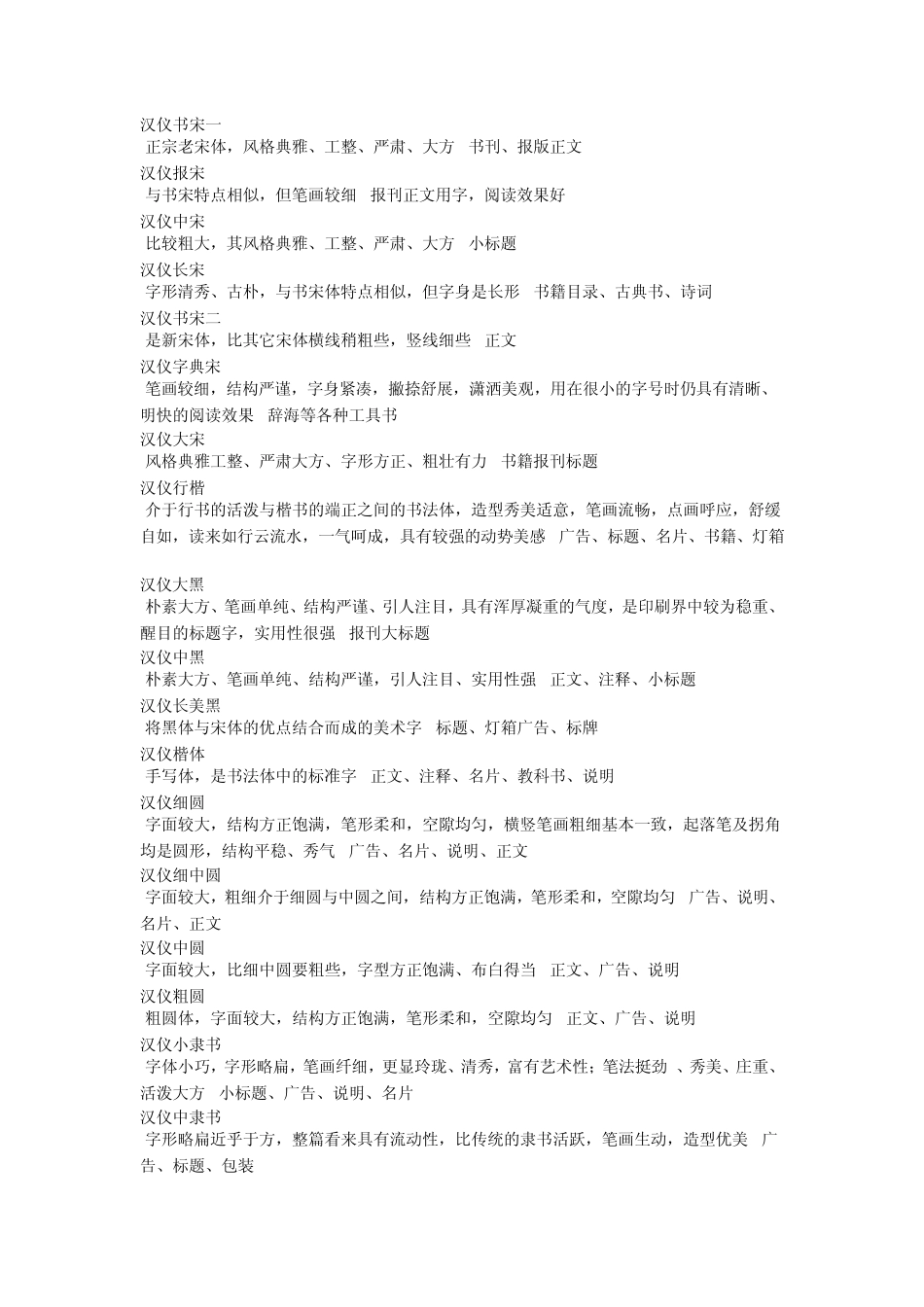 多种字体特点及适用范围_第1页