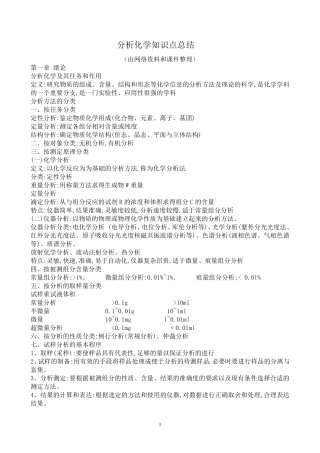 大一上分析化学知识点总结