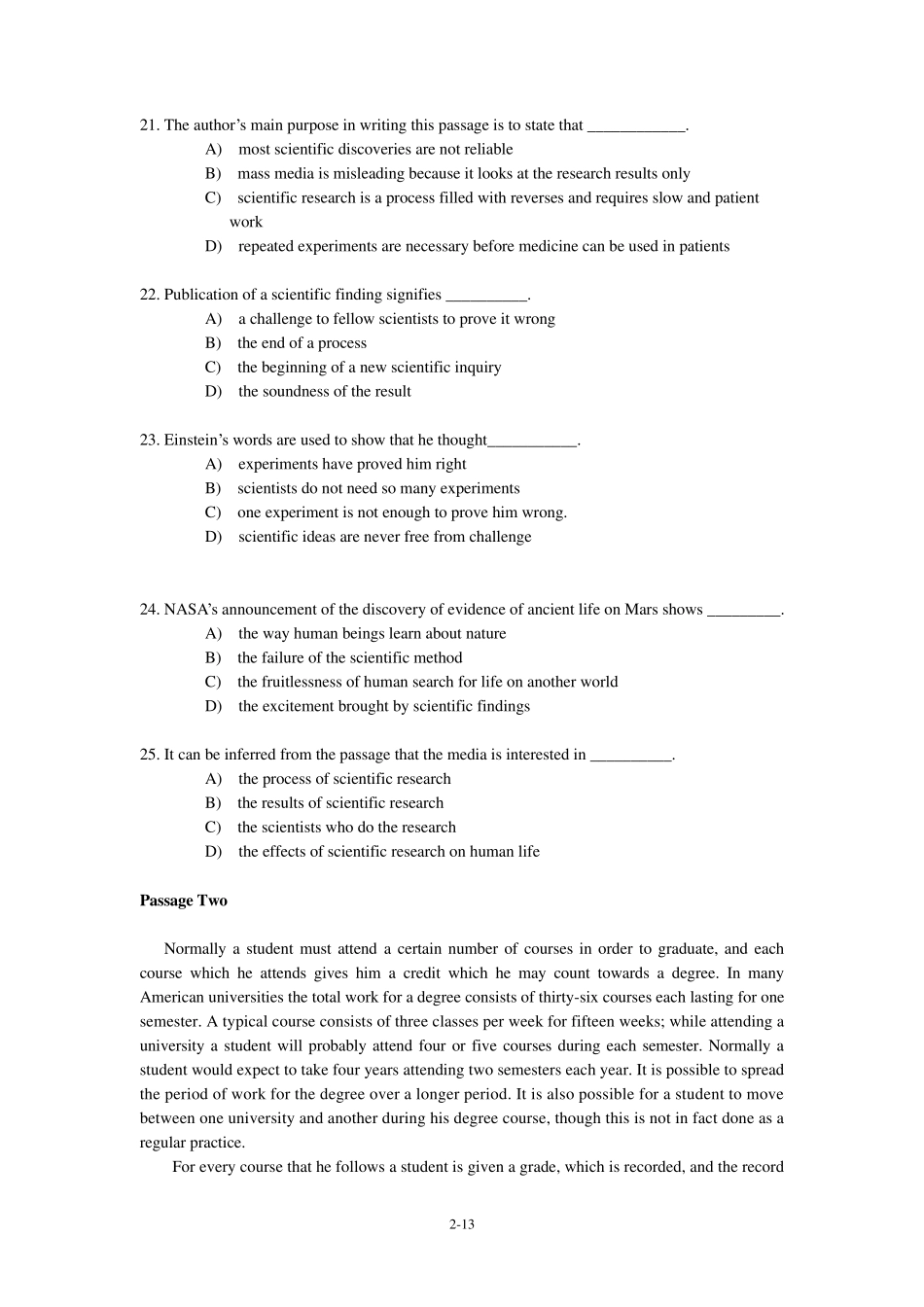 大一英语上学期期末考试试卷_第2页