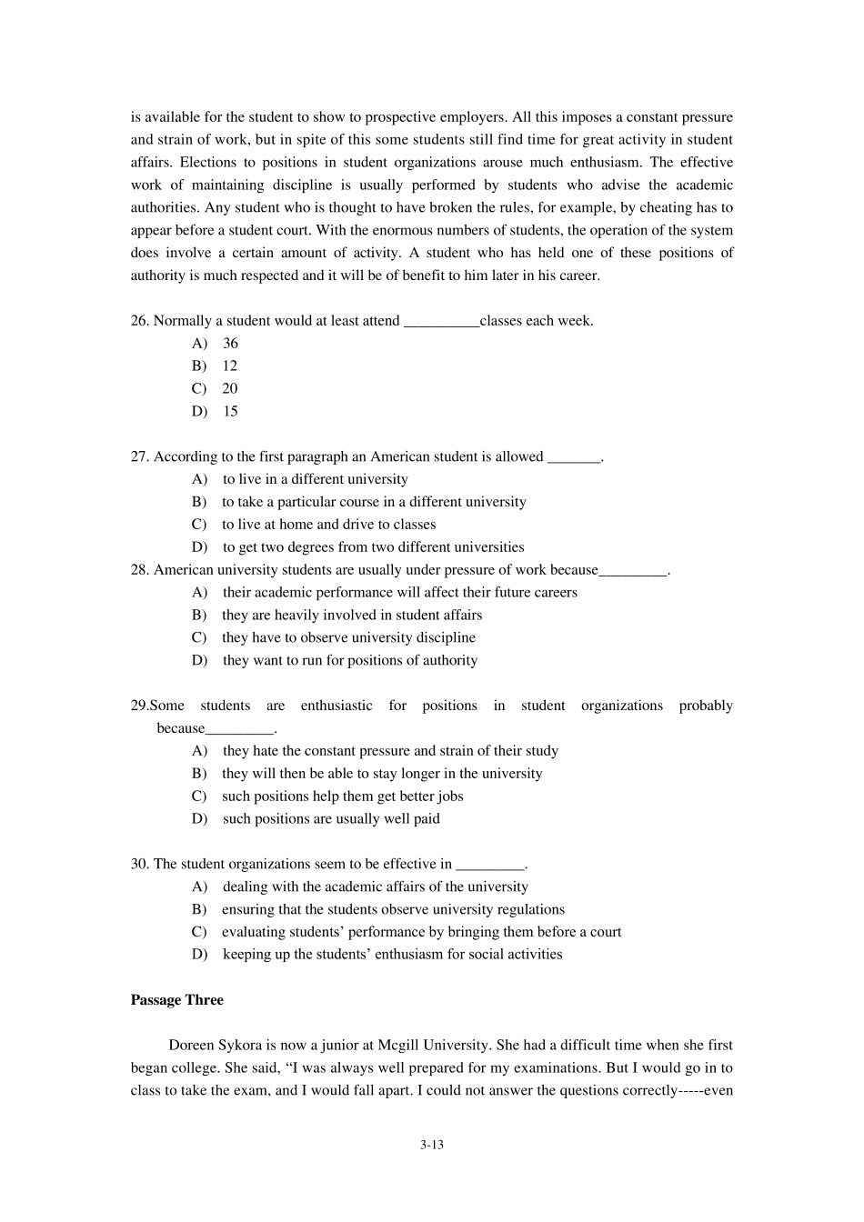 大一英语上学期期末考试试卷_第3页